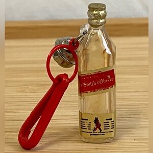 RARE VTG 1980s Johnnie Walker Red Plastic Clip Necklace Charm w/ Bell